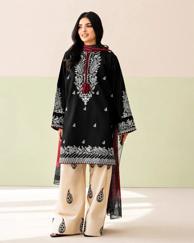 Coal - 3Pc Embroidered Lawn - Musaya