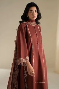 Rust Hue - 3pc Premium Linen Embroidered with Chiffon Dupatta - Musaya