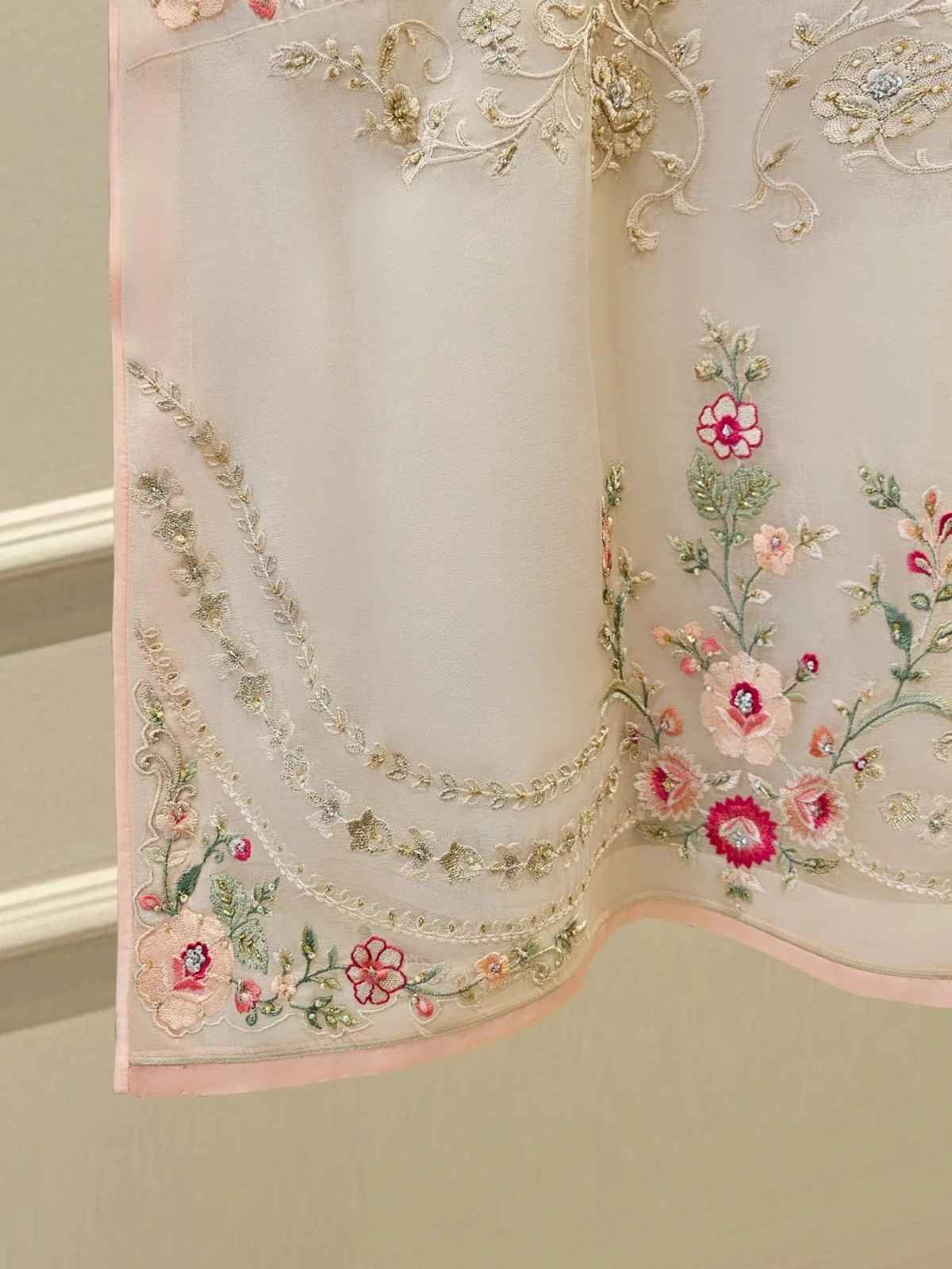 Sahiba - Ivory 3pc Premium Soft Organza - Embroidery + Embellishment