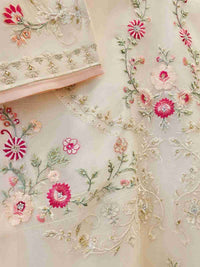 Sahiba - Ivory 3pc Premium Soft Organza - Embroidery + Embellishment