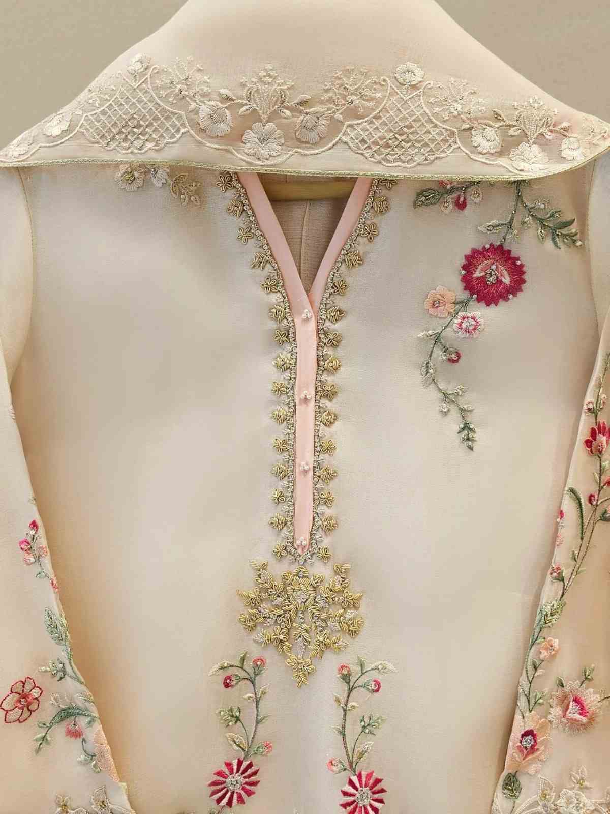 Sahiba - Ivory 3pc Premium Soft Organza - Embroidery + Embellishment